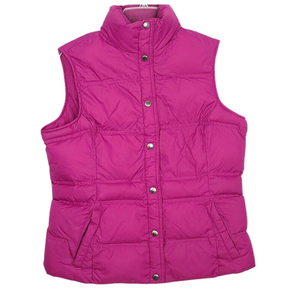 Lands End Puffer Vest Down Feathers Pink Magenta Small Sleeveless Jacket Pockets - Picture 1 of 11